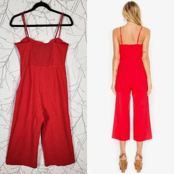 ASTR The Label Linen Blend Strappy Smocked Wide Leg Crop Jumpsuit - Picture 3 of 8
